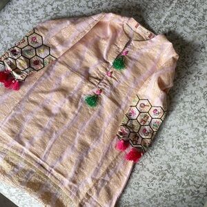 [Eden Fairy] Pink and Gold Embroidered Tunic Shalwar Kameez - Girls Size 4